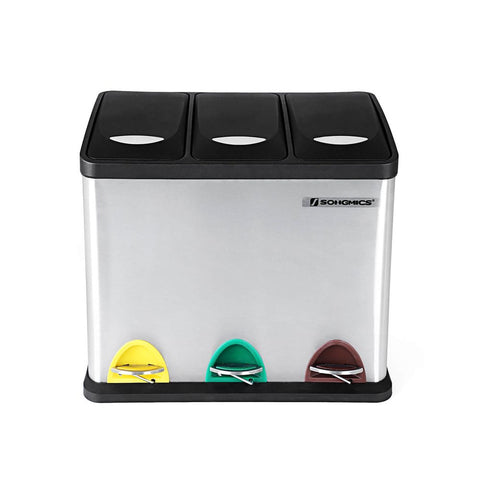 Rootz Trash Can - Soft Close Function - Ideal Waste Container - Bathroom Trash - Perfect Design - High-quality - Inner Bucket - Widely Applicable - Stainless Steel - Silver - 46.5 x 40.5 x 29.5 cm