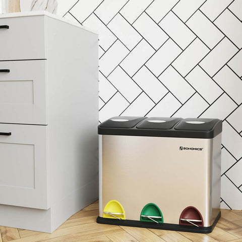 Rootz Trash Can - Soft Close Function - Ideal Waste Container - Bathroom Trash - Perfect Design - High-quality - Inner Bucket - Widely Applicable - Stainless Steel - Silver - 46.5 x 40.5 x 29.5 cm