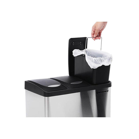 Rootz Trash Can - Soft Close Function - Ideal Waste Container - Bathroom Trash - Perfect Design - High-quality - Inner Bucket - Widely Applicable - Stainless Steel - Silver - 46.5 x 40.5 x 29.5 cm