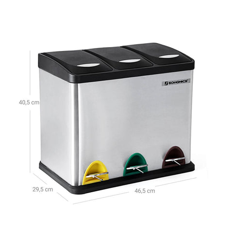 Rootz Trash Can - Soft Close Function - Ideal Waste Container - Bathroom Trash - Perfect Design - High-quality - Inner Bucket - Widely Applicable - Stainless Steel - Silver - 46.5 x 40.5 x 29.5 cm