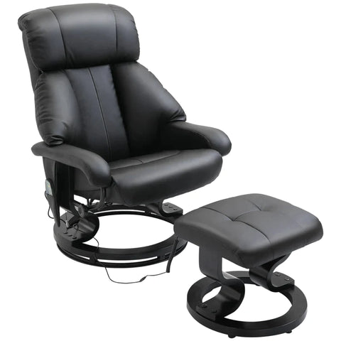 Rootz Massage Chair - Footstool - 10 Vibration Points - 145° Adjustable Backrest - Elegant+smooth - Faux Leather - Black - 76L x 80W x 102H cm