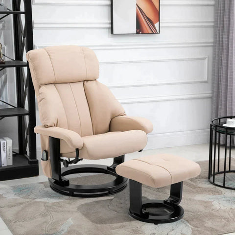 Rootz Massage Chair - Relaxation Lounger With Reclining Function - Tv Chair - Recliner Chair - Ergonomic Chair - Armchair With Stool - Beige - 76 x 80 x 102 cm