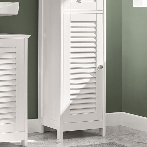Rootz Bathroom Tall Cabinet - Bathroom Storage Cabinet with 2 Shutter Doors and 1 Drawer