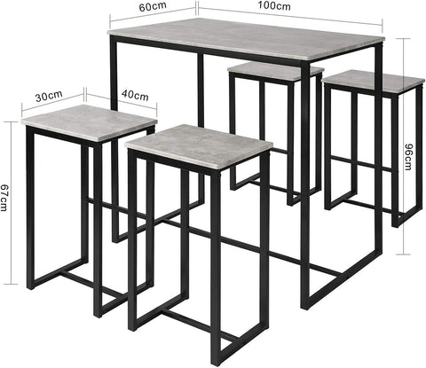 Rootz Bar Set - 1 Bar Table and 4 Stools - Home Kitchen Breakfast Bar Set - Furniture Dining Set