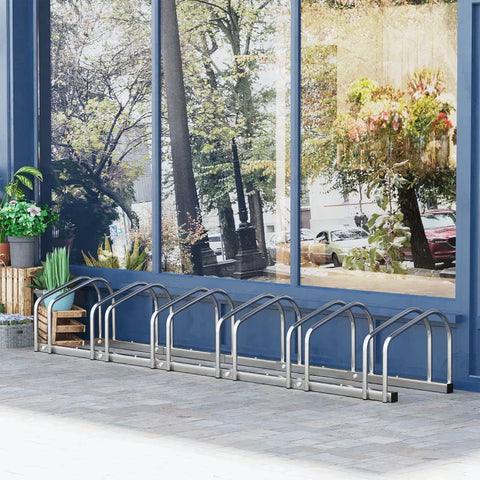 Rootz Bicycle Stand - Bicycle Stand For 6 Bicycles - Weatherproof - Wall Or Floor Mounting - Steel - Silver - 179 x 33 x 27 cm