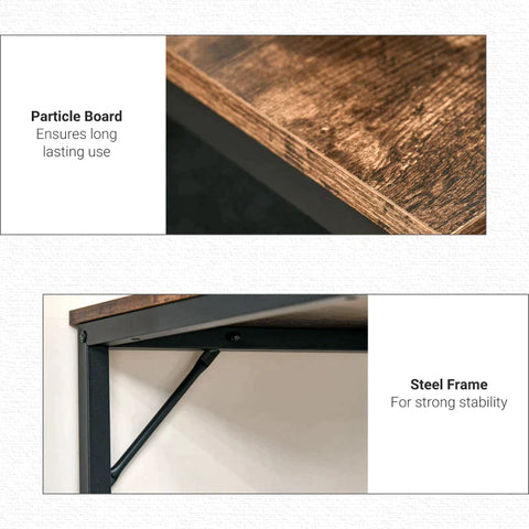 Rootz Desk - Desk With Bookcase - Work Desk with Side Storage - Industrial-Style - Brown/Black - 120 cm x 60 cm x 75 cm