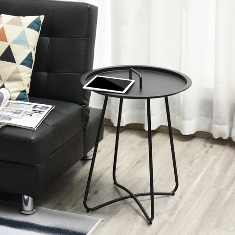 Rootz Side Table - Garden Coffee Table - With Handle - Metal - Black - 46 x 56 cm