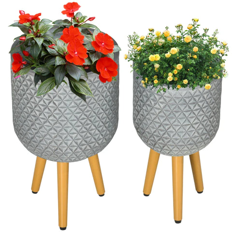 Rootz Flower Stand - Set of 2 Weather Resistant Plant Stands - with Removable Legs - Gray - 31cm x 31cm x 55cm