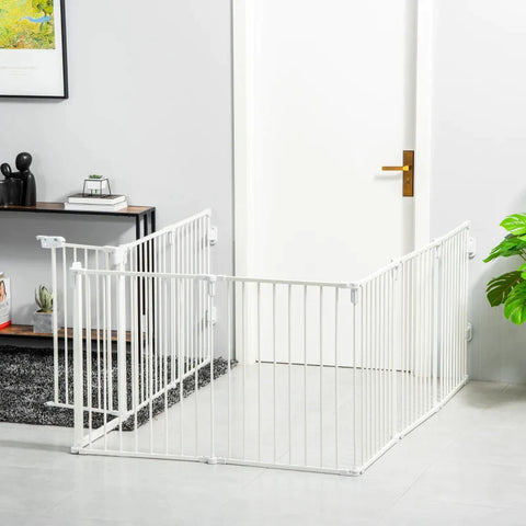 Rootz Hondenrek - Puppy Run Buitenverblijf voor Honden - Beschermrooster met Deur - Schoorsteen Beschermrooster - Flexibel - Opvouwbaar - 8 Panelen - Wit - 60 x 76 cm