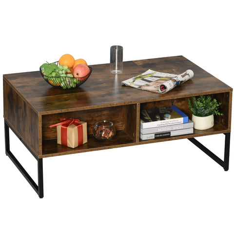 Rootz Salontafel - Salontafel - In Hoogte Verstelbaar Blad - 100L x 60D x 40H cm - Opbergruimte - Top Lift - Ruimtebesparend - Bruin - Bewerkt Hout - Staal Gram
