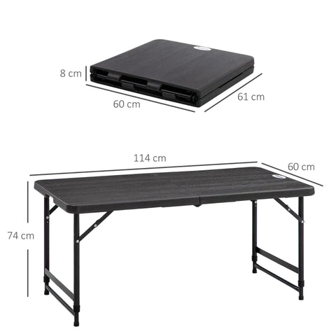 Rootz Outdoor Table - Garden Table - For 4 People - Foldable - Height Adjustable - Wood Look - Grey + Black - 118 x 60 x 74 cm