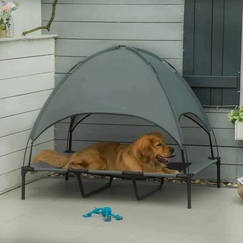 Rootz Pet Bed - Dog Bed - Outdoor Dog Lounger - Bed With Canopy - UV Protection - Breathable - Grey - 122 x 92 x 108 cm