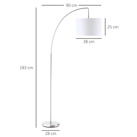 Rootz Arc Lamp - Floor Lamp - Cylindrical Lampshade - Metal Frame - Round Base - Living Room - Bedroom - Study - 90 cm x 38 cm x 183 cm