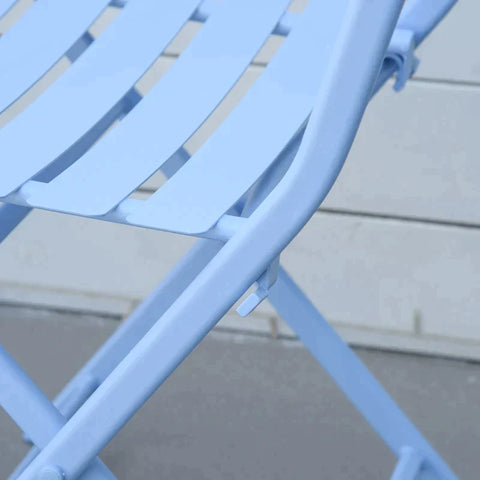 Rootz 3 Piece Garden Set - Bistro Table Set - Chairs - Rotary Table - Metal - Light Blue - Ø60L x 71H cm