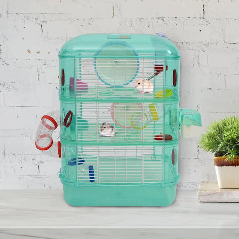 Rootz Animal Cage - Small Animal Cage - Balance Bike - Feeding Bowl - Drinking Bottle - Green - 40.5 X 28 X 55 Cm