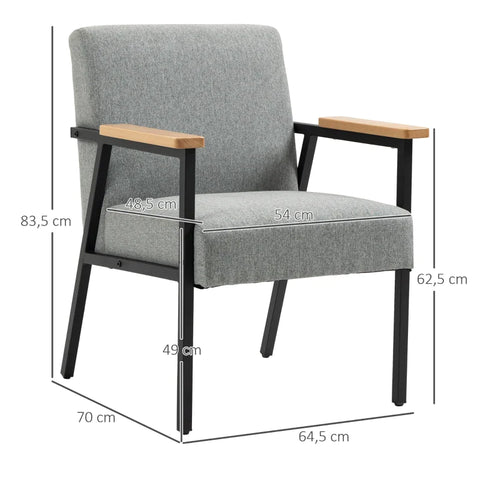 Rootz Accent Chair In Scandi Design - Recliner - Accent Chair - Linen Look - Rubber Wood - Gray + Black + Brown - 64.5L x 70W x 83.5H cm