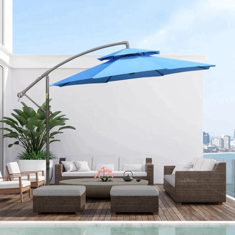 Rootz Cantilever Umbrella - Parasol Cantilever - Parasol - Umbrella - Sun Protection - With Double Roof - Polyester/steel - Blue