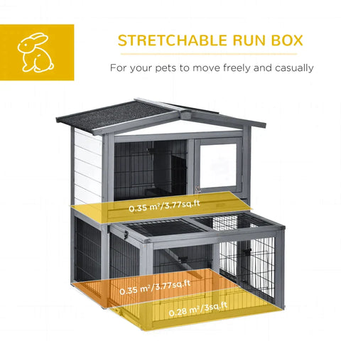 Rootz Small Animal Hutch - Rabbits Hutch - Hutch With Freewheel - 2-tier Fir Wood Outdoor Hutch - Grey/White