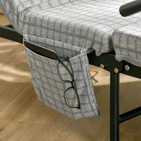 Rootz Folding Bed - Guest Bed - Reclining Backrest & Footrest With Remote Control - Grey + Black - 190 x 76 x 33 cm