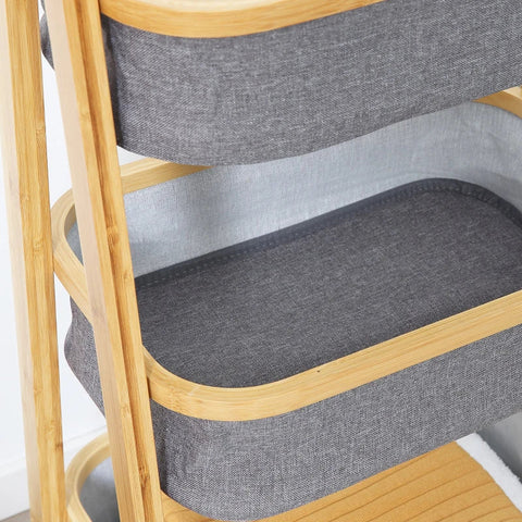 Rootz Standing Shelf - Bamboo Shelf - 3 Tier Shelf - Natural + Dark Grey - 45 cm x 31.5 cm x 108 cm