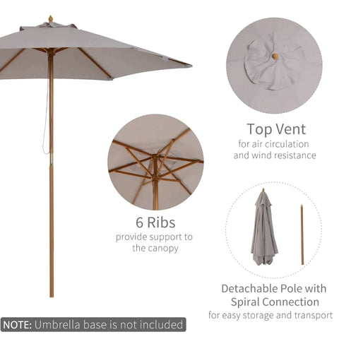 Rootz Parasol - Garden Parasol - Sun Protection - Umbrella Canopy - 3 Tier - Bamboo - Grey