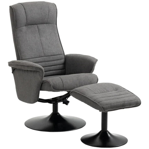 Rootz Fauteuil - Accent Stoel - Ligstoel Met Voetenbank - Verstelbare Rugleuning Voor Slaapkamer - Foam - Donkergrijs - 69 x 71 x 104 cm