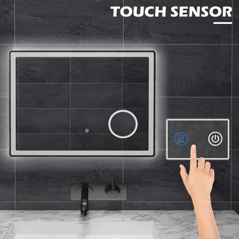 Rootz LED Bathroom Mirror - 3X Magnifying Mirror - Dimming Lighted - Vanity Mirror - 3 Colour Front - Backlit - Smart Touch - Anti-Fog - Horizontal+Vertical - Silver+White - 80x60cm