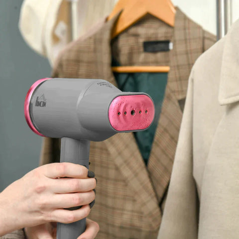 Rootz Steamer - Foldable Steamer - With LED Indicator Lights - 2 Modes - 160 ML Water Tank - 1520 W - Aluminum Plastic - Gray/Pink - 27.5 x 18.2 x 9 cm