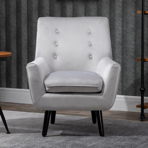 Rootz Armchair - Upholstered Armchair - Elegant Retro Chair - Living Room - Bedroom - Polyester - Foam - Grey - 72.5x78.5x91.5 cm