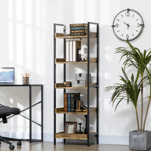 Rootz Storage Rack - Industrial Design Ladder Rack - Standing Shelf - With Large Storage Space - 5 Shelves - Brown/Black - 48 cm x 30 cm x 155 cm