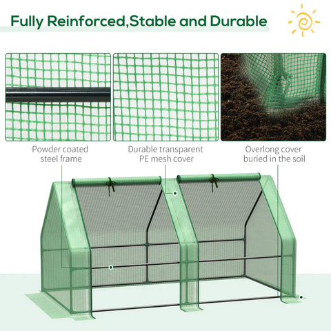 Rootz Greenhouse - Foil Greenhouse - Tomato House - Mini Small Greenhouse with Steel Frame - Zippered Window - Green - 180 x 90 x 90 cm