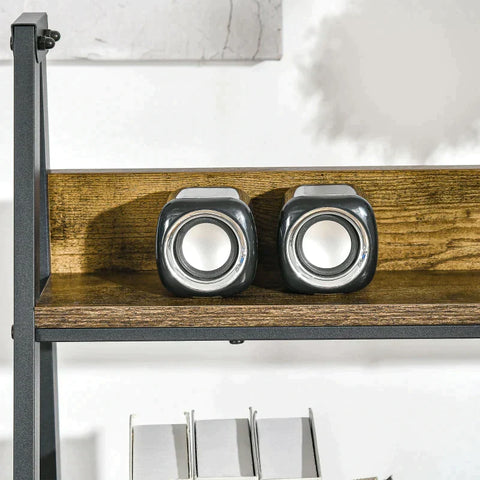 Rootz Ladder Shelf - Storage Rack - Free-standing Ladder Shelf - Industrial Design 4 Shelves - Chipboard/Steel - Brown/Black - 63.5 cm x 44 cm x 121 cm