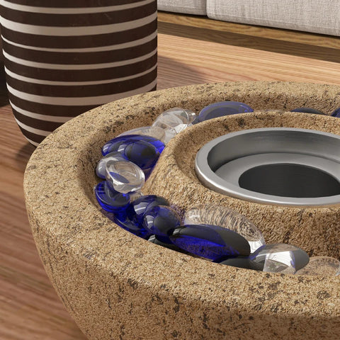 Rootz Ethanol Fireplace - Table Fireplace - Fire Glass - Concrete Bowl - 1.5-2 H Burning Time - 0.4 L Capacity - Up To 10 M² - Effective Area - Stainless Steel - Yellow -  Ø23 x 11H cm