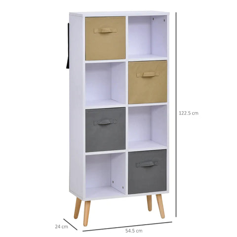 Rootz Bookshelf - Standing Shelf - Kitchen Cabinet - Chest Of Drawers - White + Brown + Grey - 54.5 x 24 x 122.5 cm