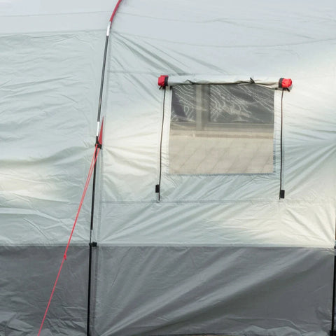 Rootz Campingtent - Tunneltent - Kampeertent met slaapkamer - Woonkamer - ingenaaide vloer - 3 deuren en draagtas - 2000 mm waterkolom voor vissen - Wandelen - Sporten - Reizen - Grijs - 5.10x2.40x1.80m