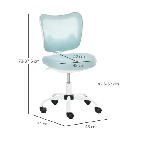 Rootz Office Chair - Swivel Chair Without Armrests - Height Adjustable Foam - ABS Metal - White/Light Blue - 46 x 51 x 78-87.5 cm