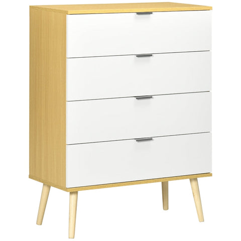 Rootz Chest Of Drawers - Dresser With Drawers - 4-drawer - Storage Organiser Unit - With Pine Wood Legs - White/Natural - 72 cm x 36 cm x 97 cm