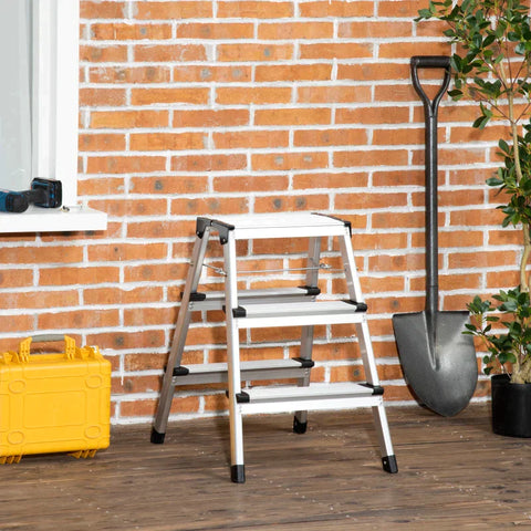 Rootz Stepladder Folding Step - Foldable - Wide Rungs - Non-slip - Lightweight Construction - Aluminum + Steel - Silver - 44 x 62.5 x 60.5cm