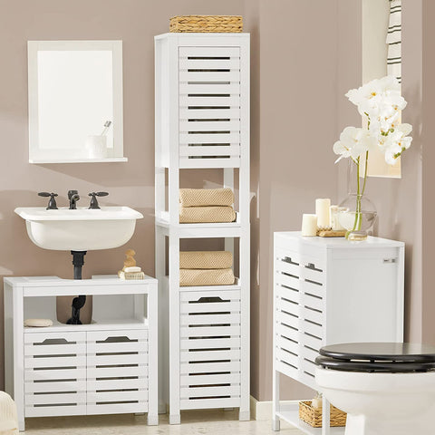 Rootz Badkamer Hoge Kast - Kast - Badkameropberger - Kast met 2 lattendeuren en 2 planken