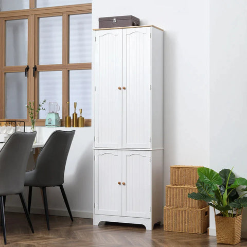 Rootz Kitchen Cabinet - Country Style - 2 Cabinets - 6 Shelves - MDF - Wood - White - 61 cm x 30.5 cm x 183 cm