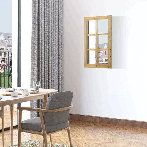 Rootz Wall Mirror - Mirror In Window Look - MDF Wood - Fir Wood - Mirror Glass - Natural - 101.6 cm x 60.9 cm x 2 cm