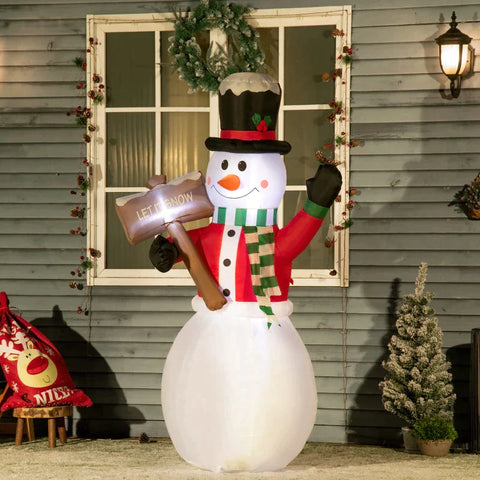 Rootz Weihnachtsdekoration – Schneemann mit Schild – aufblasbar groß mit Gebläse – Weiß – 103 L x 70 B x 180 H cm