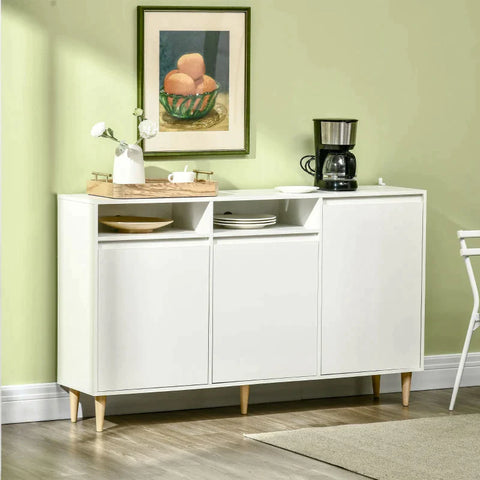 Rootz Sideboard - 3 Cupboards 2 Shelves Incl. Cable - Routing Holes - Wood-based Material - Pine Wood - White - 150 cm × 35 cm × 90 cm