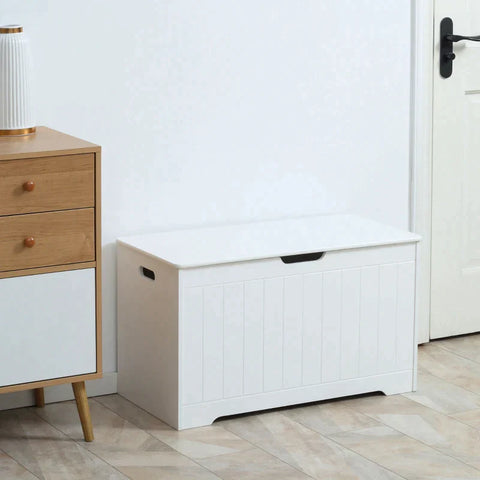 Rootz Bench - Chest Of Drawers - Bench With Storage Space - Hinged Lid - MDF Wood - White - 80 cm x 39.5 cm x 46 cm