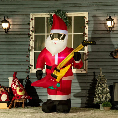 Rootz Christmas Decoration - Santa Claus with Electric Guitar - Inflatable Large Including Blower - Red - 140 x 75 x 215 cm