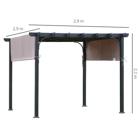 Rootz Pavilion - Pergola - Metal - UV resistant - Brown/Black - 2.9 x 2.9 x 2.2 m