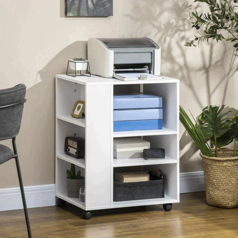 Rootz Printer Stand - Printerkast - 6 Planken - 4 Wielen - Wit - 60cm × 40cm × 75.8cm