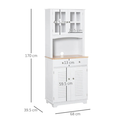 Rootz Kitchen Cabinet - Kitchen Cupboard - Storage Cabinet - Cabinet - Doors And 2 Drawers - MDF/Rubber Wood - White - 68 x 39.5 x 170 cm