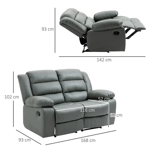 Rootz Relax Chair - Relaxation Sofa - For 2 People - Adjustable Footrests - 135° Angle Of Inclination - Grey - 168 cm x 93 cm x 102 cm