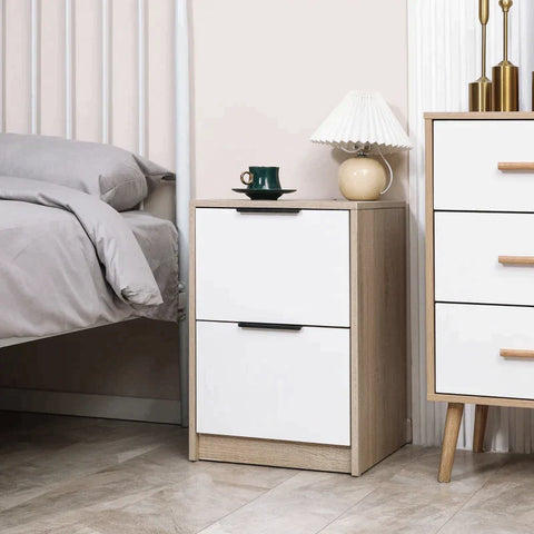 Rootz Bedside Table - With 2 Drawers - Bedroom - Living Room - Natural And White - 40 cm x 40 cm x 60 cm